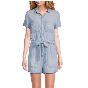 CLOTH & STONE Rolled Hem Utility Chambray Romper, Soft Tencel, Size Small